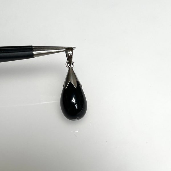 Vintage 3D Drop Black Onyx Silver Pendant Charm Teardrop Simple Classic Design for Necklace Bracelet Anklet Accent Unisex