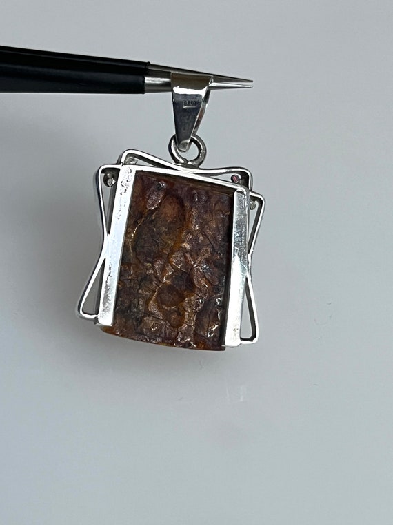 Vintage Angular Square Amber Silver Pendant Minim… - image 9