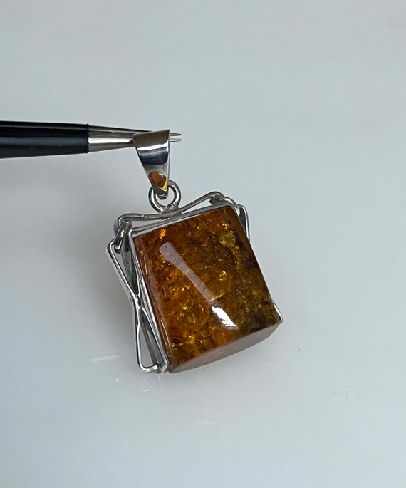 Vintage Angular Square Amber Silver Pendant Minim… - image 2