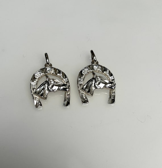 Vintage Horse in a Horseshoe Silver Pendant Charm 