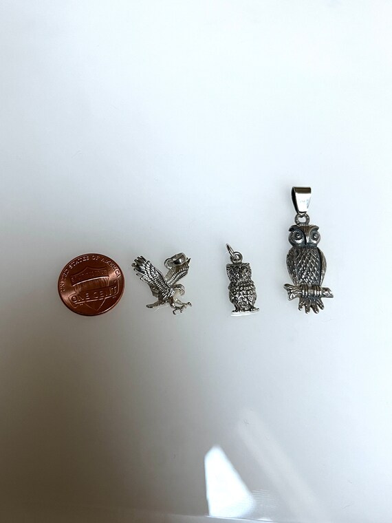 Vintage Birds Eagle Owl Silver Pendants Unique an… - image 5