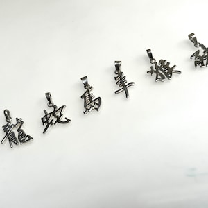 Chinese Kanji Character Zodiac Animal Sign Silver Pendant Charm for Necklace or Bracelet Gift for Adults or Kids Unisex Language New Year