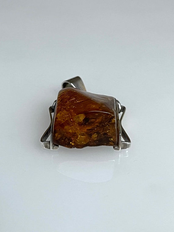 Vintage Angular Square Amber Silver Pendant Minim… - image 6