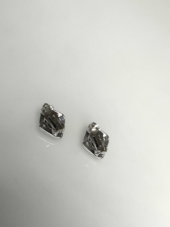Vintage Diamond Shape Black Onyx Clip On Silver E… - image 4