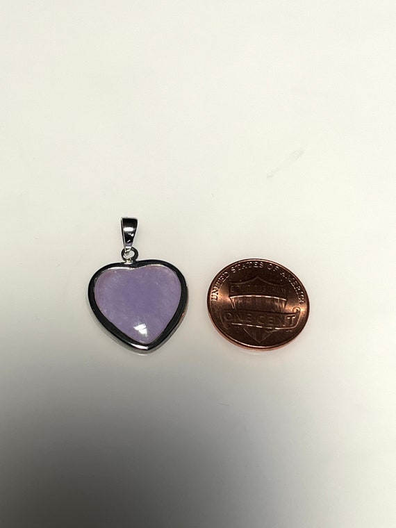 Vintage Purple Jade Heart Shaped Silver Pendant L… - image 7
