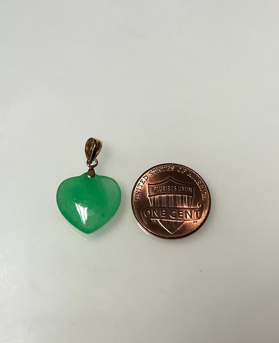 Green Jade Heart 14K Yellow Gold Pendant Charm Cl… - image 8