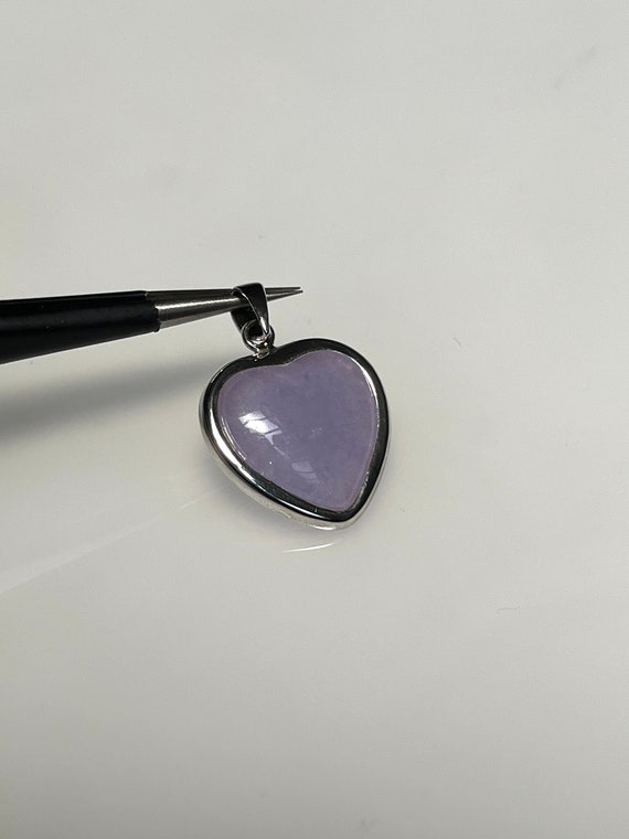 Vintage Purple Jade Heart Shaped Silver Pendant L… - image 3