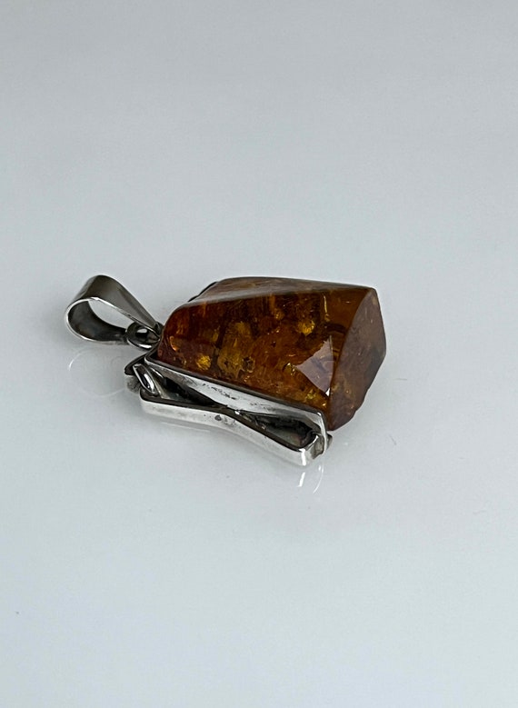 Vintage Angular Square Amber Silver Pendant Minim… - image 4