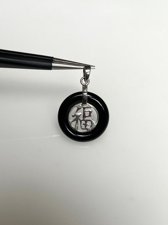 Vintage Fortune Black Onyx Coin Silver Pendant Cir