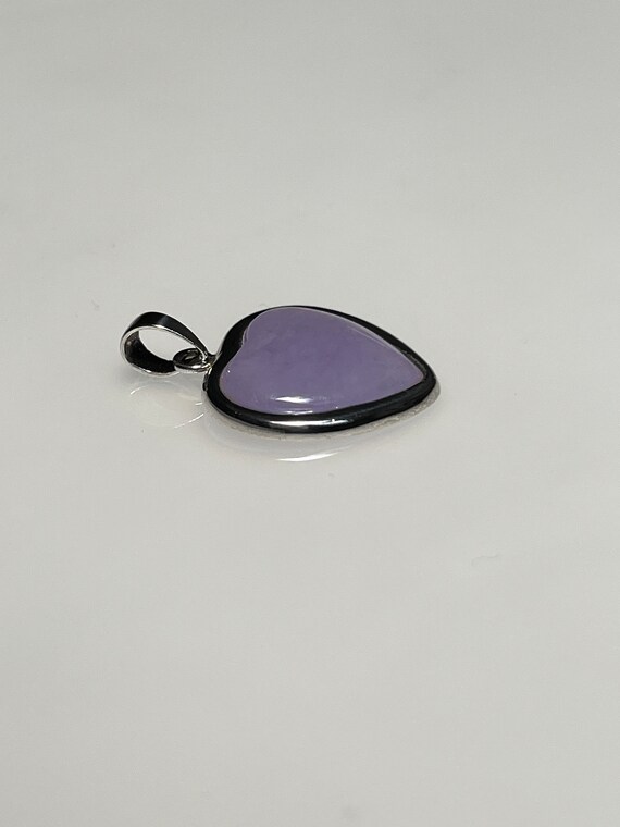 Vintage Purple Jade Heart Shaped Silver Pendant L… - image 4