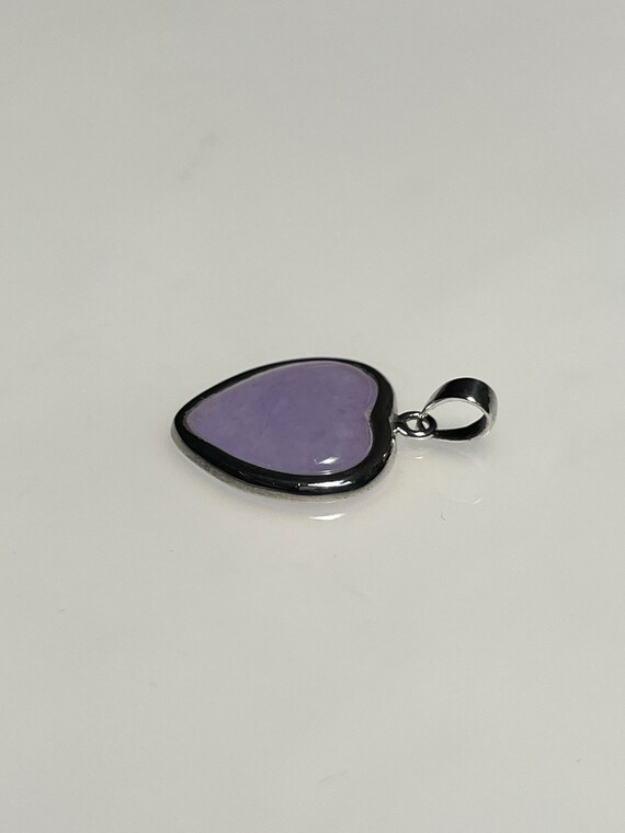 Vintage Purple Jade Heart Shaped Silver Pendant L… - image 5