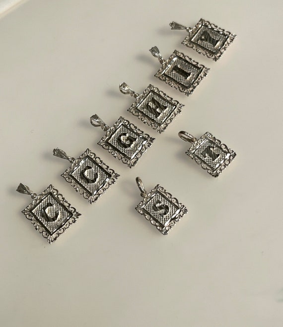 Vintage Alphabet Silver 925 Pendant Etched Decorat