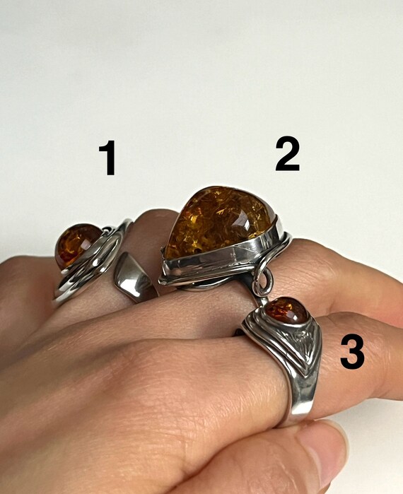 Statement Amber Silver Ring Medium Large Variety … - image 5