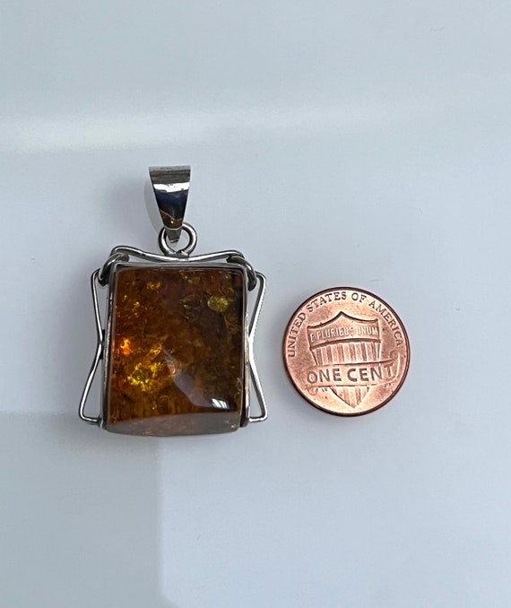 Vintage Angular Square Amber Silver Pendant Minim… - image 10