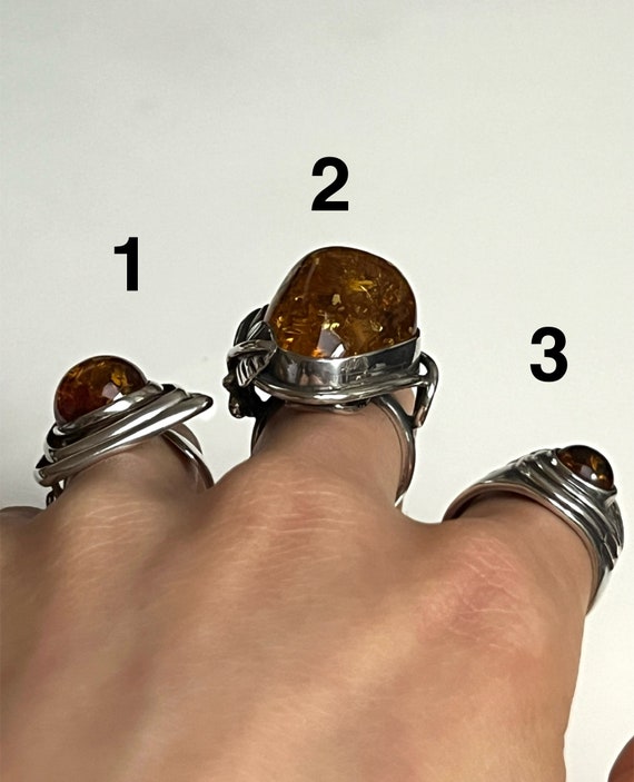 Statement Amber Silver Ring Medium Large Variety … - image 3