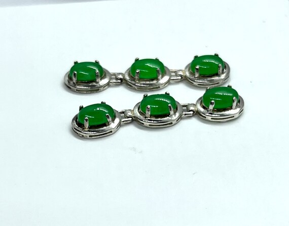 Vintage Green Jade Silver Dangle Earrings Vibrant… - image 7