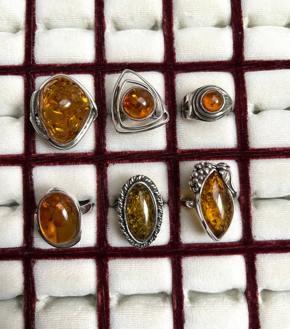 Statement Amber Silver Ring Medium Large Variety 3