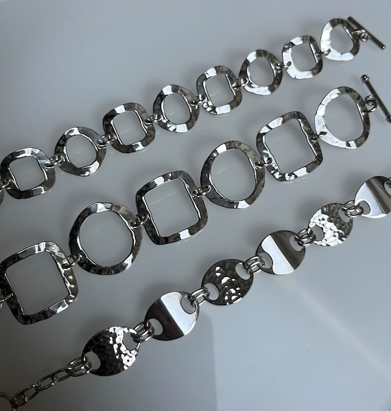 Circle Square Oval Pattern Silver Bracelet Unique Chain Link 