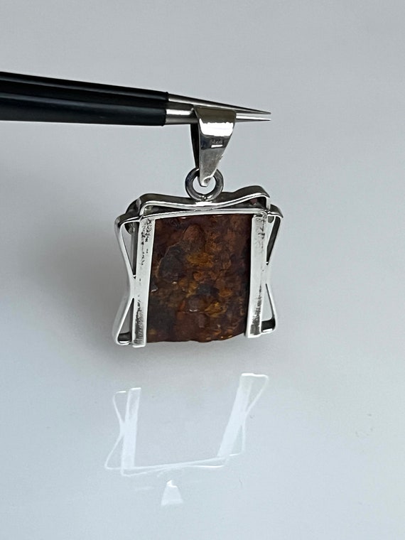 Vintage Angular Square Amber Silver Pendant Minim… - image 8