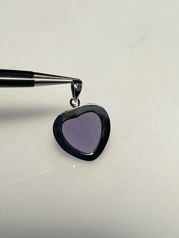 Vintage Purple Jade Heart Shaped Silver Pendant L… - image 6