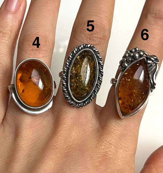 Statement Amber Silver Ring Medium Large Variety … - image 6