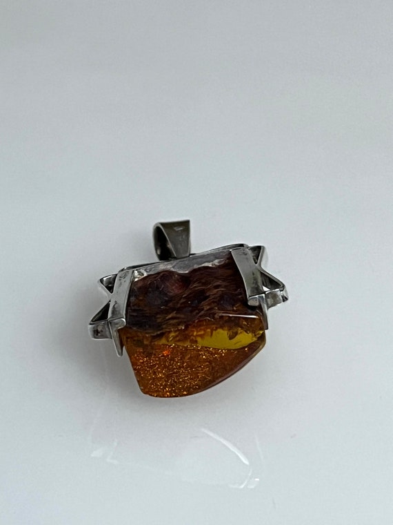 Vintage Angular Square Amber Silver Pendant Minim… - image 7