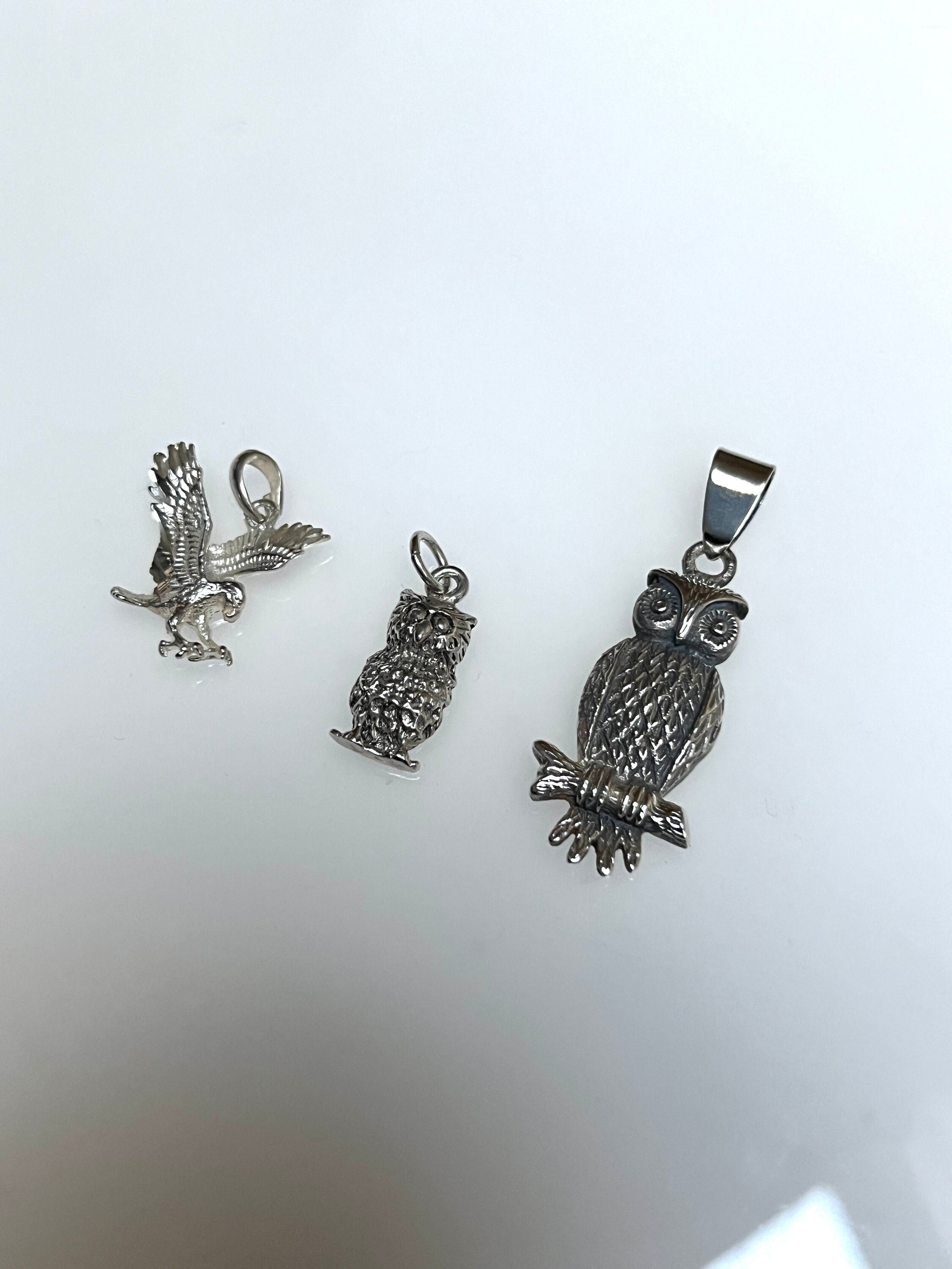 Variety Birds Eagle Owl Silver Vintage Pendant Unique Nature Avian Gift Charm for Necklace or Bracel