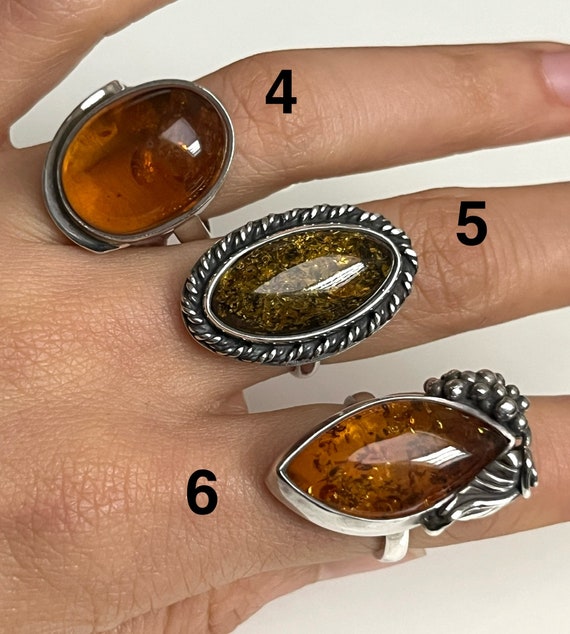 Statement Amber Silver Ring Medium Large Variety … - image 7