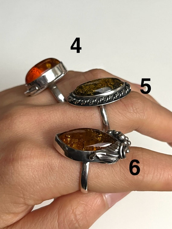 Statement Amber Silver Ring Medium Large Variety … - image 10