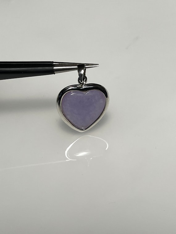 Vintage Purple Jade Heart Shaped Silver Pendant L… - image 2