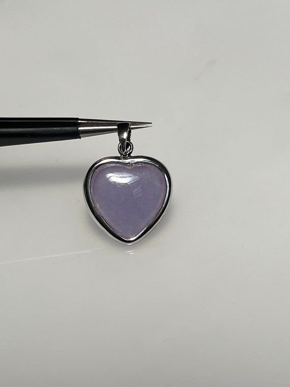 Vintage Purple Jade Heart Shaped Silver Pendant L… - image 1