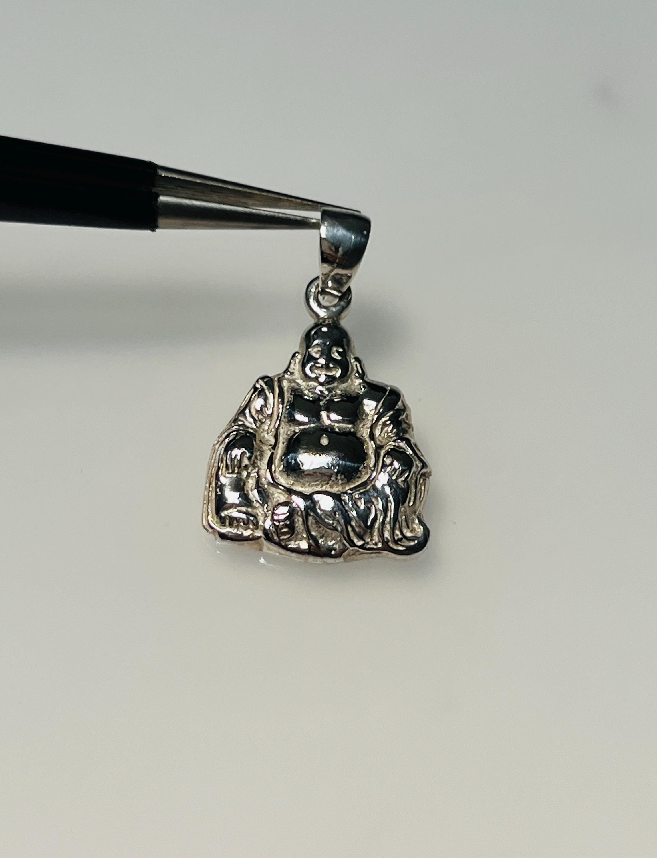 Laughing Buddha Silver Pendant: Zen Meditation Charm Necklace