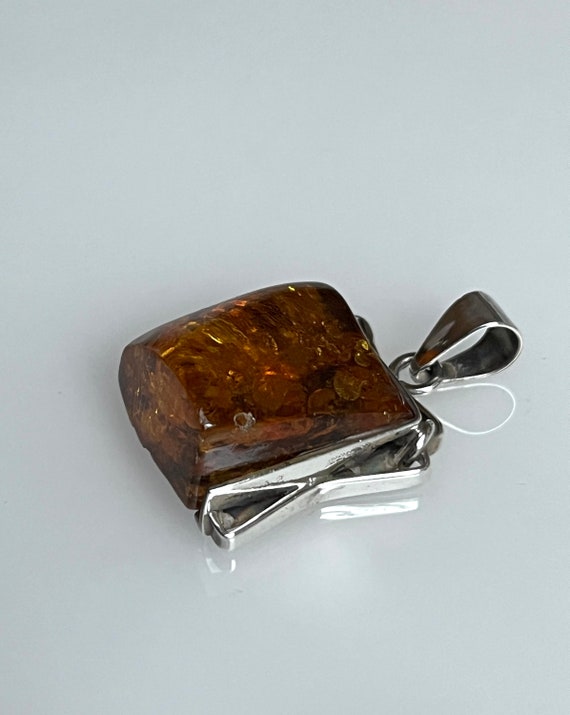 Vintage Angular Square Amber Silver Pendant Minim… - image 5