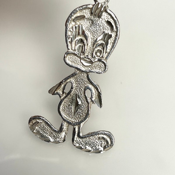 Large Tweety Bird Silver Pendant Vintage Looney Tunes Themed Charm For Necklace or Bracelet Gift Adults or Kids