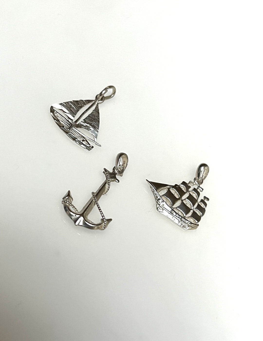 Vintage Boats Anchor Silver Pendants Sailboat Ship Nautical Sea Theme