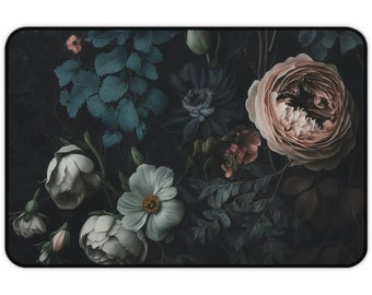 Dark Academia Floral Desk Mat, Botanical Dark Mousepad, Cottagecore Desk Pad, Flower Garden Large Desk Mat, Witchcore Aesthetic Gift