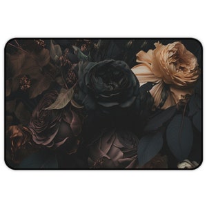 Dark Floral Desk Mat, Botanical Dark Mousepad, Cottagecore Desk Pad, Flower Garden Large Desk Mat, Witchcore Aesthetic Gift, Dark Academia