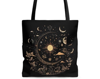 Magical Moon Tote Bag, Witchcore Bag, Mystic Moon Tote, Gift for Moon Lover, Celestial Moon, Witchy Aesthetic Bag, Botanical Moon Tote Bag