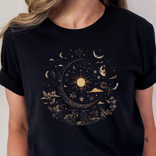 Magical Moon Tshirt, Witchcore Tee, Mystic Moon Shirt, Gift for Moon Lover, Celestial Moon, Witchy Aesthetic Tshirt, Botanical Moon Tshirt