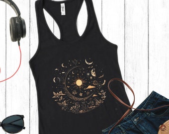 Magical Moon Racerback Tank Top, Witchcore Top, Gift for Moon Lover, Celestial Moon, Witchy Aesthetic Tank, Mystical Witchcore Tank Top