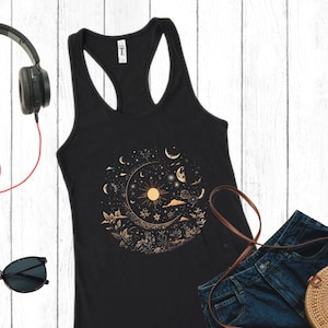 Magical Moon Racerback Tank Top, Witchcore Top, Gift for Moon Lover, Celestial Moon, Witchy Aesthetic Tank, Mystical Witchcore Tank Top