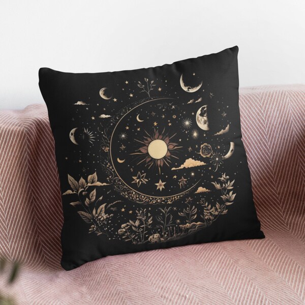 Magical Moon Square Pillow, Witchy Throw Pillow, Witchcore Decor, Mystic Moon Pillow, Gift for Moon Lover, Celestial Pillow, Moon Home Decor