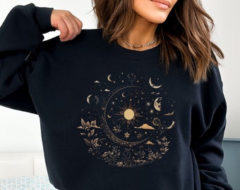 Magical Moon Sweatshirt, Witchcore Crewneck, Mystic Moon, Gift for Moon Lover, Celestial Moon, Witchy Aesthetic, Botanical Moon Crewneck