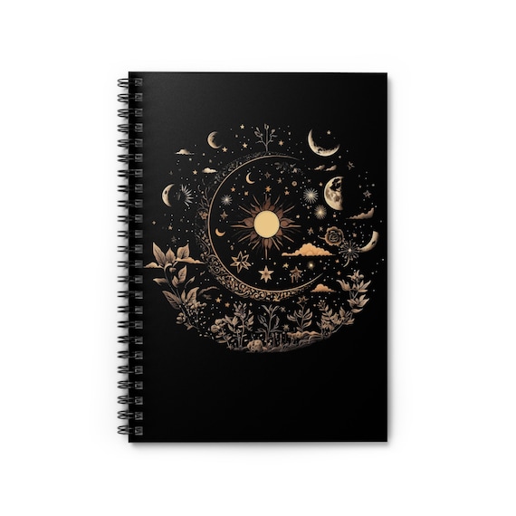 Magical Moon Spiral Notebook, Witchcore Gift, Dark Mystic Moon