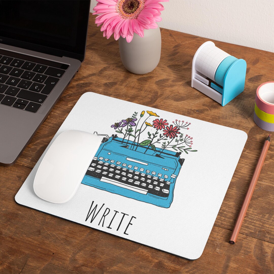 Writer Mouse Vintage Typewriter Mouse Pad, Gift for Writer or Author, Floral ...