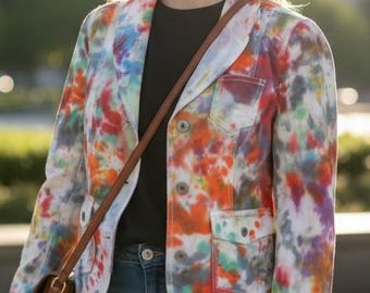 Hand-Dyed Tie Dye Cotton Blazer: Upcycled Boho Artwear