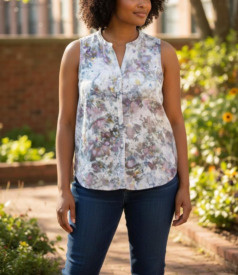 Reclaimed Eddie Bauer Tencel Tunic: Hand-Dyed Sleeveless Boho Top image 2