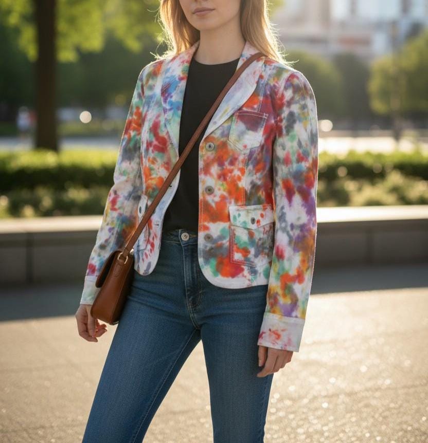 Hand-Dyed Tie Dye Cotton Blazer: Upcycled Boho Artwear