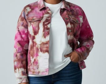 2XL Hand Dyed Eddie Bauer Denim Jacket,  Tie Dye Jean Jacket, Reclaimed Wearable Art