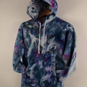 SMALL Upcycled Nike Tie-Dye Hoodie, Hand-Dyed Blues & Pink Bild 9